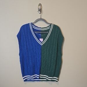 NWT Wild Fable Blue/Green Preppy Cable Knit V-Neck Sweater Vest Size Large